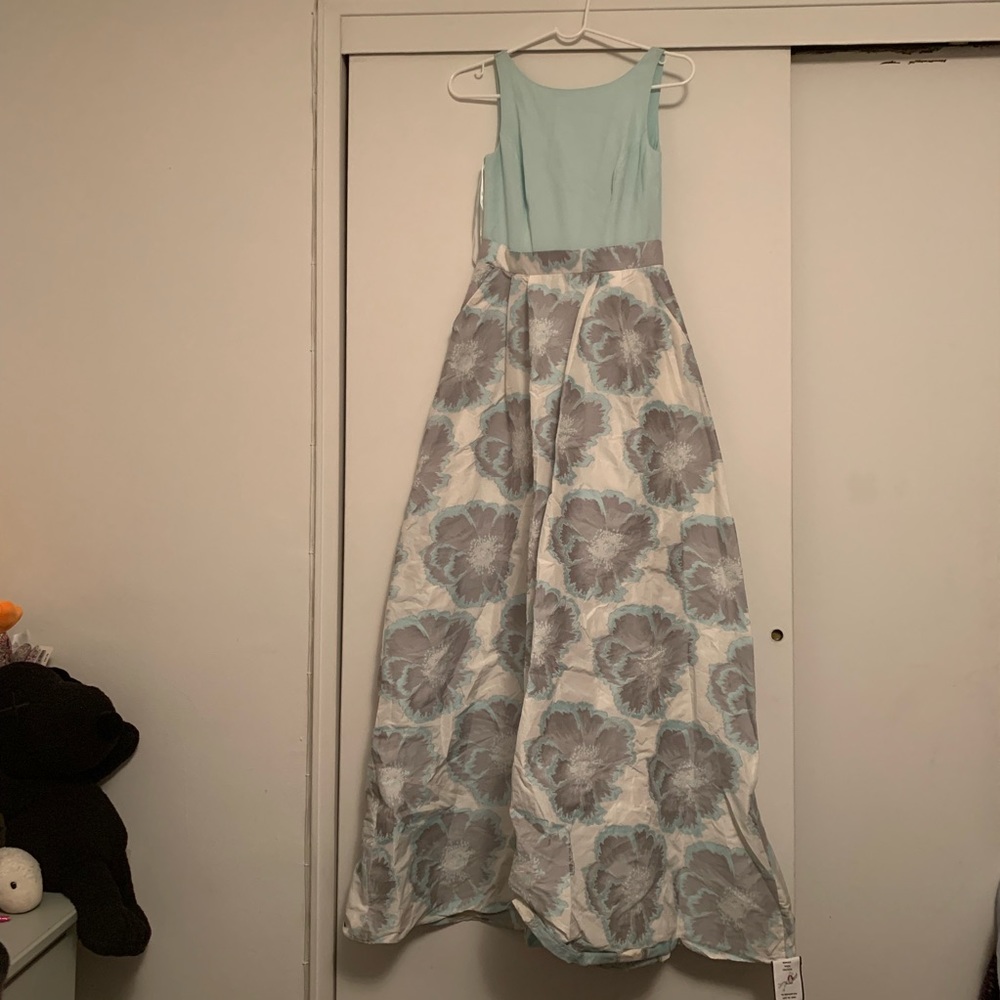 NWT teal and floral prom dress